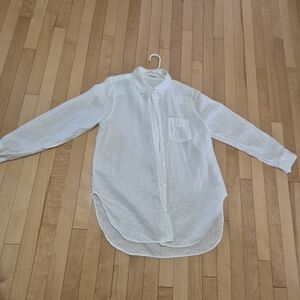 MONDAY  White Linen Button-Down Blouse